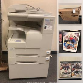 MaxSold Auction: This online auction features a Rico standup printer, faux grandfather clock bookshelf, Sony PlayStation 2 console, fax machine, Konica Copier and much more!