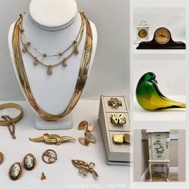 MaxSold Auction: This online auction features costume jewelry, 18K gold earrings, vintage jewelry, Southwest style jewelry, Toby jugs, coins, banknotes, antique irons, crystal bowls, Murano glass, Hummels, board games, Wade miniature figurines and much more!