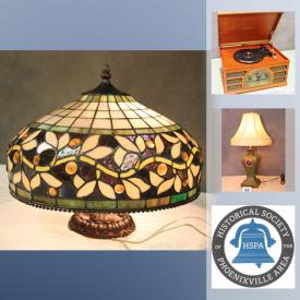 MaxSold Auction: This online auction features Pennsylvania railroad oil lamps, pocket watches, vintage purses, ruby & cranberry glass, antique doll stroller, vintage lunchboxes, vintage oil lamps, ornate church chair, vintage Tins, video game systems, art pottery, board games, Liberty Falls buildings, wooden advertising boxes and much more!