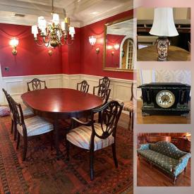 MaxSold Auction: This online auction features Limoges, Lenox, pewter, silver plate, crystal ware, furniture such as vintage chair, Thomasville dressers, bookshelves, mid-century dining table, camelback sofa and side tables, antique books, glassware, wall art and much more!