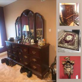 MaxSold Auction: This online auction features music boxes, Cuckoo clock, Longaberger dishes, Fiesta dishes, Credenza, porcelain dolls, Longaberger baskets, tri-hull boat, patio furniture, Squier strat guitar, printer, Cedar chest, sports cards and much more!