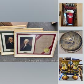 MaxSold Auction: This online auction features a variety of unframed art, vinyl, sport-themed memorabilia, silver Plate, playing cards lot, decor and a Neon sign vintage and much more.