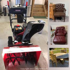 MaxSold Auction: This online auction features office supplies, small kitchen appliances, camping gear, skis, video game system, snowblower, Teak outdoor furniture and much more!