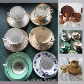 MaxSold Auction: This online auction features brass items, vintage glass, ceramics and decor, Dyson vacuum, vintage dishware, pictures, men's shoes, cutlery, china, teacups, egg coddlers, oversized dreamcatcher and much more!