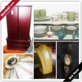 MaxSold Auction: This online auction features Soapstone hanging , Mantle Clock, Candy Dish, Italian Wall Art And Print, Holiday Decor, Satellite Dish, Stamps And Medallion, Pearls,Armoir, Dresser, Sports Equipment, Patio Chairs, Wheel Chair,Panasonic Home Theatre And DVD Player,Leather Coat and much more.