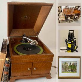 MaxSold Auction: This online auction features hand tools, NIB Tripod Foyer pendant, trading cards, pressure washer, antique Victor Victrola phonograph, electric fireplace heater, NIB bathroom sconces, Swarovski LED pendant, golf clubs and much more!