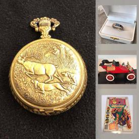 MaxSold Auction: This online auction features pock watches, John Deere pocket watch, pins, brooches, comics, barware, tools, toys, comics and much more.