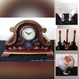 MaxSold Auction: This online auction features acoustic guitar, guitar hero, baseball memorabilia, Hockey memorabilia, football memorabilia, coins, figurines, toys, Christmas, die-cast toys, steins, salt and pepper, clocks and much more.