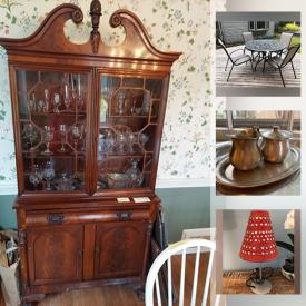 MaxSold Auction: This online auction features Patio furniture, signed pottery, signed wall art, Brass hall tree, statues, figures, Minton China, vintage furniture and much more.