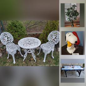 MaxSold Auction: This online auction features a cast aluminum 3 piece bistro set, NHL Air Hockey table, artificial tree, Snoopy phone piggy bank, skis, Step2 wagon, Christmas items, baskets, bike, small kitchen appliances, snow fun items, baseball items, tabletop hockey, shelf, DVD set, office items, posters, Adirondack chairs, cake pans and much more!