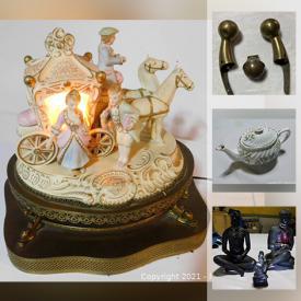 MaxSold Auction: This online auction features brass items, Maruni ware jug, mantle clock, antique cast iron, art glass, Peru Clay Jug, Johnson Brothers plates, Inuit sculpture, collector teacups, framed artwork and much more!