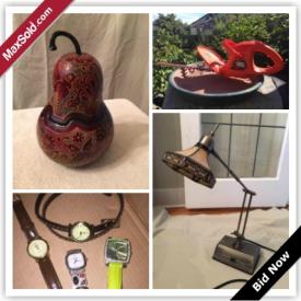 MaxSold Auction: This online auction features Camping Equipment, Antique-like desk lamp, Solid wood bookcase, Box Collection, Collection Of Bags, Antique boot chest, Outdoor Garden Accessories, Hydraulic stepper & free weights and much more!