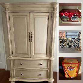 MaxSold Auction: This online auction features Kenmore washer/dryer set, furniture such as new crushed velvet couch, leather couch set, marble table, and dressers, lamps, original art, Barbie battery tractor and much more!