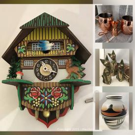 MaxSold Auction: This online auction features art glass, Navajo pottery vase, folk art cats, red Rose Tea Wade figures, German cuckoo clock, Museum exhibit posters, Lululemon, vintage glassware, Boho decor, indoor bike trainer, vintage cocktail & barware, sports equipment and much more!