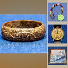 MaxSold Auction: This online auction features Jade pendant necklace, watch, coin, Jade bangles, antique sterling, Kosta Boda art glass, Murano glass, Disney hand-painted etchings, sterling silver jewelry, and much more!