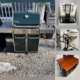 MaxSold Auction: This online auction features NIB doorknobs, NIB small kitchen appliances, Johnson 15HP outboard motor, furniture such as Stacor flat cabinets, wooden dining table with chairs, vintage school desks, and vintage Victorian couch, lamps, Weber BBQ, Apple iMac, books, stained glass and much more!