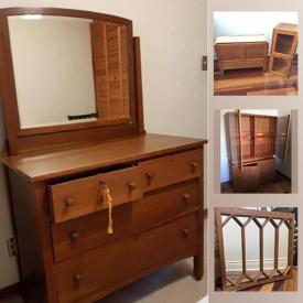 MaxSold Auction: This online auction features antique drop leaf table, oak telephone table, Teak China cabinet, brass decor, pyrex, MCM leather swivel ottoman, antique oak framed mirror and much more!