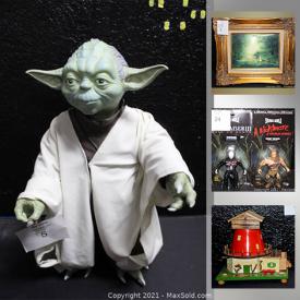 MaxSold Auction: This online auction features comics, furniture, oil paintings, Star Wars collectibles, Pokemon Trading cards, NFL cards, Hot Wheels, Star Trek, Walt Disney, Simpson's, Deadpool, vintage jewelry, Harley Davidson and much more.