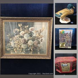 MaxSold Auction: This online auction features Japanese watercolour prints, acrylic on black Velvet, porcelain birds, tobacco pipe, hand tools, computer gear, legos, transformers action figures, sports cards, NIB light fixtures and much more!