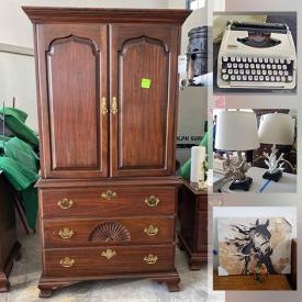 MaxSold Auction: This online auction features art, lamps, vintage furniture, vintage typewriter, books, brass bed and much more.