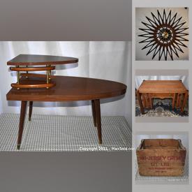 MaxSold Auction: This online auction features wood-carved sculptures, MCM furniture, MCM lampshade, vintage radio, vintage oil lamps, vintage advertising, electronics, Nintendo items and much more.