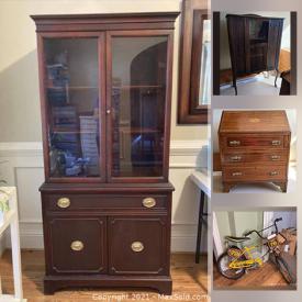 MaxSold Auction: This online auction features antique furniture, Patio furniture, Vintage bikes, Crafting supplies, Ink stamps, artwork, scrapbooking supplies, grinders, vintage cookie jars and much more.