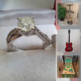 MaxSold Auction: This online auction features diamond ring, vintage pinball machine, guitars, amplifiers, vintage signs, vintage microphone, AC/DC poster, vinyl records and much more.