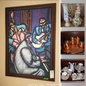 MaxSold Auction: This online auction features Mikasa, grandfather clock, fine china, art such as framed prints, and hanging tapestry, furniture such as display cabinets, console, dining table, and chairs, lamps, home decor, pottery, area rugs and much more!