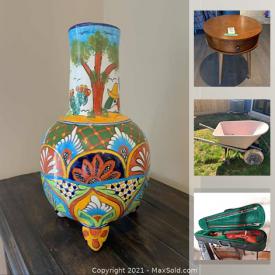 MaxSold Auction: This auction features Furniture, small kitchen appliances, milk glass, pottery, crocks, clothing and shoes, tools, artwork and more.