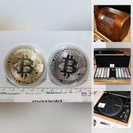 MaxSold Auction: This online auction features antique and uncirculated coins, Avon, Sports trading card full decks, Neon Breweriana bar lights, TVs, computers, WiFi extenders, Novelty Bitcoins, live edge wood, Rare Pokemon card, vintage electronics and much more!