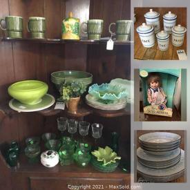 MaxSold Auction: This online auction features Noritake china, Pyrex, Waterford, Wedgewood, artwork, Christmas decorations, Roseville, Rosenthal and much more.