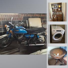 MaxSold Auction: This online auction features Yamaha motorcycle, fine china, silver plate, furniture such as antique oak cabinets, art deco armchair, leather love seat, and teak bed, appliances such as Equator washer/dryer, Maytag refrigerator and KitchenAid stove, jewelry such as 14k gold and sterling silver, framed paintings, home decor, planters, men's outerwear, dishware, glassware, kitchenware, home health aids, lamps, books, linens, area rugs, gardening tools, automotive accessories, sporting equipment, power tools and much more!