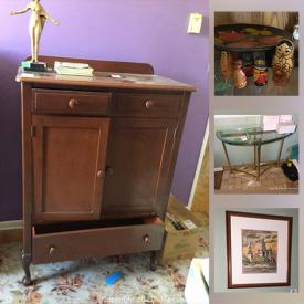 MaxSold Auction: This online auction features artwork, antique furniture, area rugs, Murphy bed, kitchen items, Swarovski, crocks, Ikea, pottery, electronics, vintage books, floor lamps and much more.