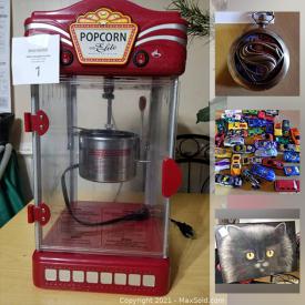 MaxSold Auction: This online auction features furniture such as a dresser, wicker trunk, side table, storage unit, kitchenware, storage units, popcorn maker, jewelry, watches, crafting items, Christmas village, Cricut, pocket watches, Turkish coffee set, afghan crochet and much more!