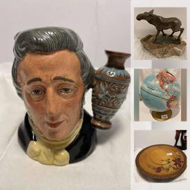 MaxSold Auction: This online auction features signed floral lithograph, Robert Bateman prints, framed map, custom jewelry, Sadler teapot, Royal Doulton figurines, pocket watch, collectible teacups, Russian Nesting dolls, art pottery and much more!