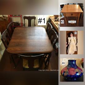 MaxSold Auction: This online auction features Several antiques and Muskoka Residency’s collectibles, variety of porcelain dolls, Oak furniture, Terracotta, Brass, stoneware, Finest China, Pomegranate vases, memorabilia and vintage tools and much more!
