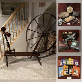 MaxSold Auction: This online auction features a Spinning Wheel, Cricut machine, Mid-Century Royal Family Ephemera, signed Pro Hockey Player posters, lots of toys, games and puzzles, photo printer and other office equipment, CDs, DVDs, Cherished Teddies, Xbox 360 with games, jewelry, Christmas decor, sporting goods and much more.