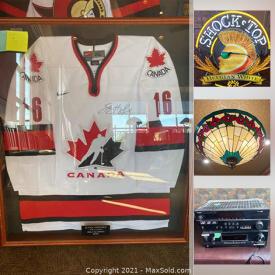 MaxSold Auction: This online auction features Neon Bar Lights, Framed Hockey Jerseys, Framed Photographs, High Top Bar Chairs, Stained Glass Lamps, Beer Taps, Condiment Caddies, TVs, Desktop Computer, Glass Chiller Stained Glass, NIB Security camera and much more!