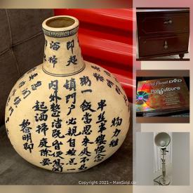 MaxSold Auction: This online auction features a converter, vases, old lamp, pictures, side table, board games, antique vase, buffet hutch and much more!