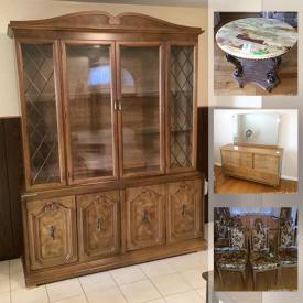 MaxSold Auction: This online auction features furniture such as MCM chairs, corner display cabinet, dining table, side tables, retro armchair, dresser, MCM dresser, electric massage recliner, MCM wardrobe, chairs, coffee table, china cabinet, dining chairs, Demilune table, figural table lamps and more!