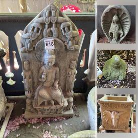 MaxSold Auction: This online auction features cement garden figures such as a Goddess, Celtic cross, dragons, Mary and more, cement planters, trellis, glazed planters, bench, birdbath, 2 piece fountain, bricks and much more!