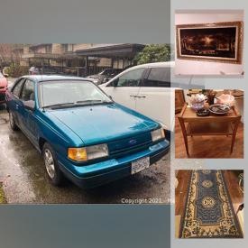 MaxSold Auction: This online auction features 1994 Ford Tempo, Collector Plates, Depression Glass, Moorcroft Pottery, Small Kitchen Appliances, Original Art, Onyx Candelabra, Art Glass, Leather Sofa, BBQ, Patio Furniture, Cameras, Binoculars, Office Supplies, Porcelain Dolls and much more!