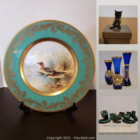 MaxSold Auction: This online auction features art glass, uranium glass, cabinet plate, Cranberry glass, Geisha girl dishes, teacup collection, glass figurines, Murano glass, dragon ware, Blue Mountain pottery and much more!