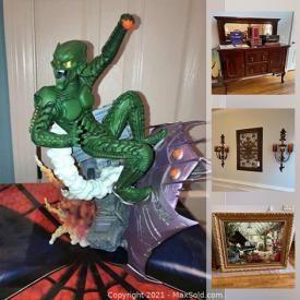 MaxSold Auction: This online auction features wall art, furniture, camera equipment, Geodes, electronics, outdoor decor, collectible action figurines, lawnmower, tools and much more.