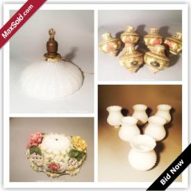 MaxSold Auction: This online auction features Vintage Chandelier Prism Drops, Square Carrara Marble Lamp Bases, Frosted Glass Pendant, Antique Textured Glass Light Fixture, Mid Century Glass Light Components, Apollo Moon Rocket Ceiling Shades, Capodimonte Pottery Bobeche, Holophane Outer Housings, Large Shell Chandelier and much more.