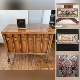 MaxSold Auction: This online auction features coin sets, outdoor benches, MCM furniture, statues, figures, crocks, primitive jugs, depression glass, sculptures, limited edition artwork and much more.