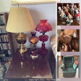 MaxSold Auction: This online auction features milk glass, brass items, table and chairs, buffet, refrigerator, colored glass, porcelain dolls, side table lamp, yard tools, wall art, clown figures, albums, shoe forms, vintage Paymaster check writer, side tables, art, electronics, dry sink and much more!