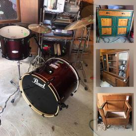 MaxSold Auction: This online auction features Pearl drum set, furniture such as dining chairs, leather couch, pedestal table, and armoire, small kitchen appliances, cookware, glassware, DVDs, Blu-Ray player, costume jewelry, natural gas BBQ, light fixtures and much more!