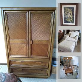 MaxSold Auction: This online auction features furniture such as a dining table and chairs, hutch, dresser, queen bedroom set, sectional, corner curio shelf, floor lamp, art, sewing cabinet, electric edger, small kitchen appliances, plant, vacuum cleaner and much more!