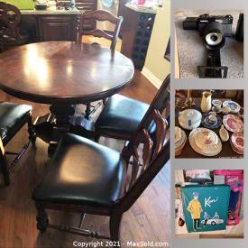 MaxSold Auction: This online auction features variety of entertainment gadgets, stylish oak furniture, assorted doll collections, signed art, Royal China, brass, silver and custom jewelry, vintage, electronics, memorabilia and home apps and much more.